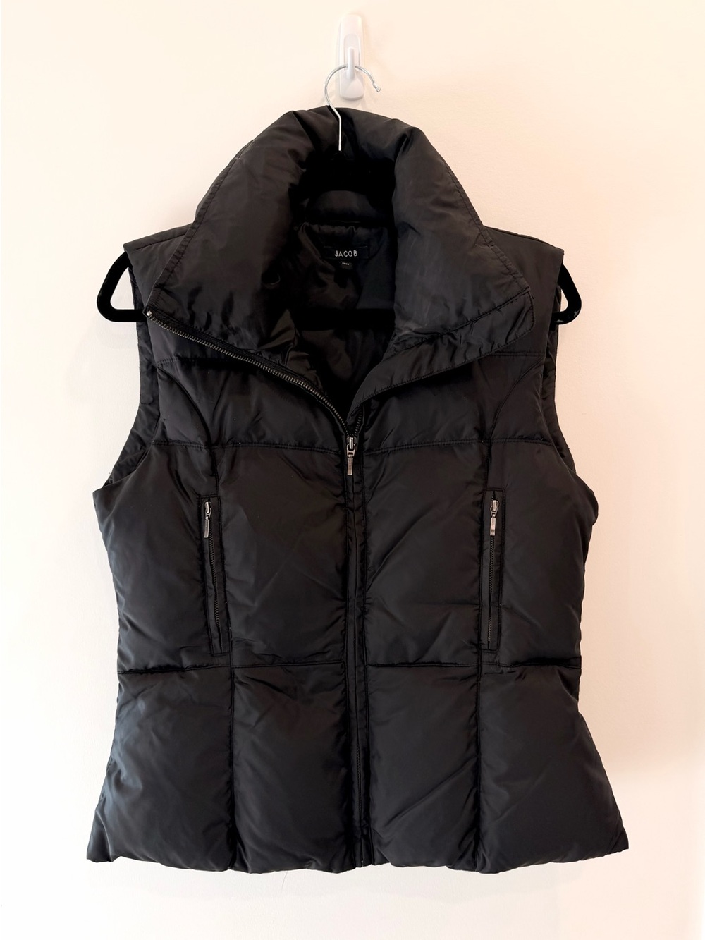 Jacob Black Down Filled Puffer Vest Funnel Neck Quilted Size Medium